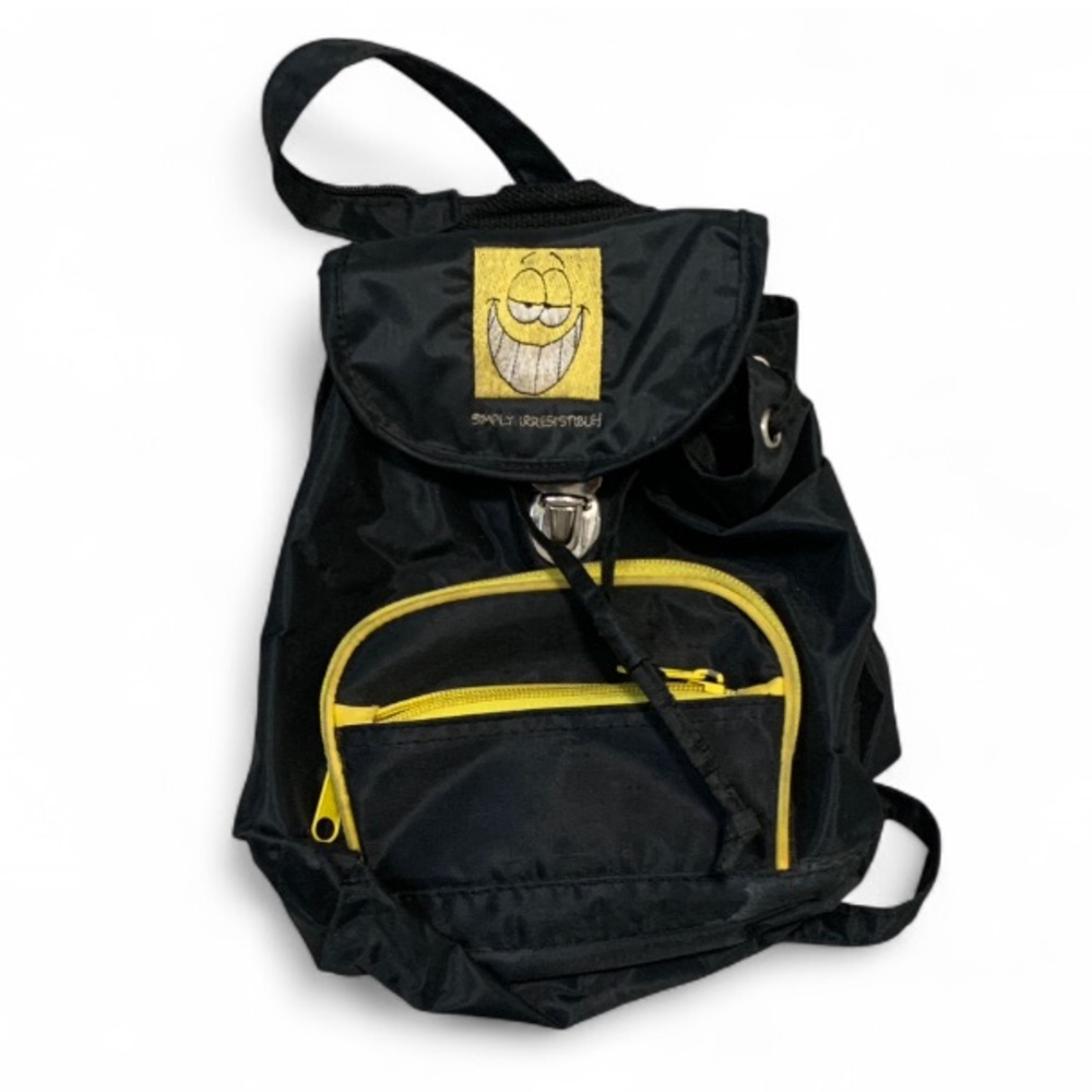 Y2K Simply Irresistible Smiley Face Graphic Black Small Backpack Purse